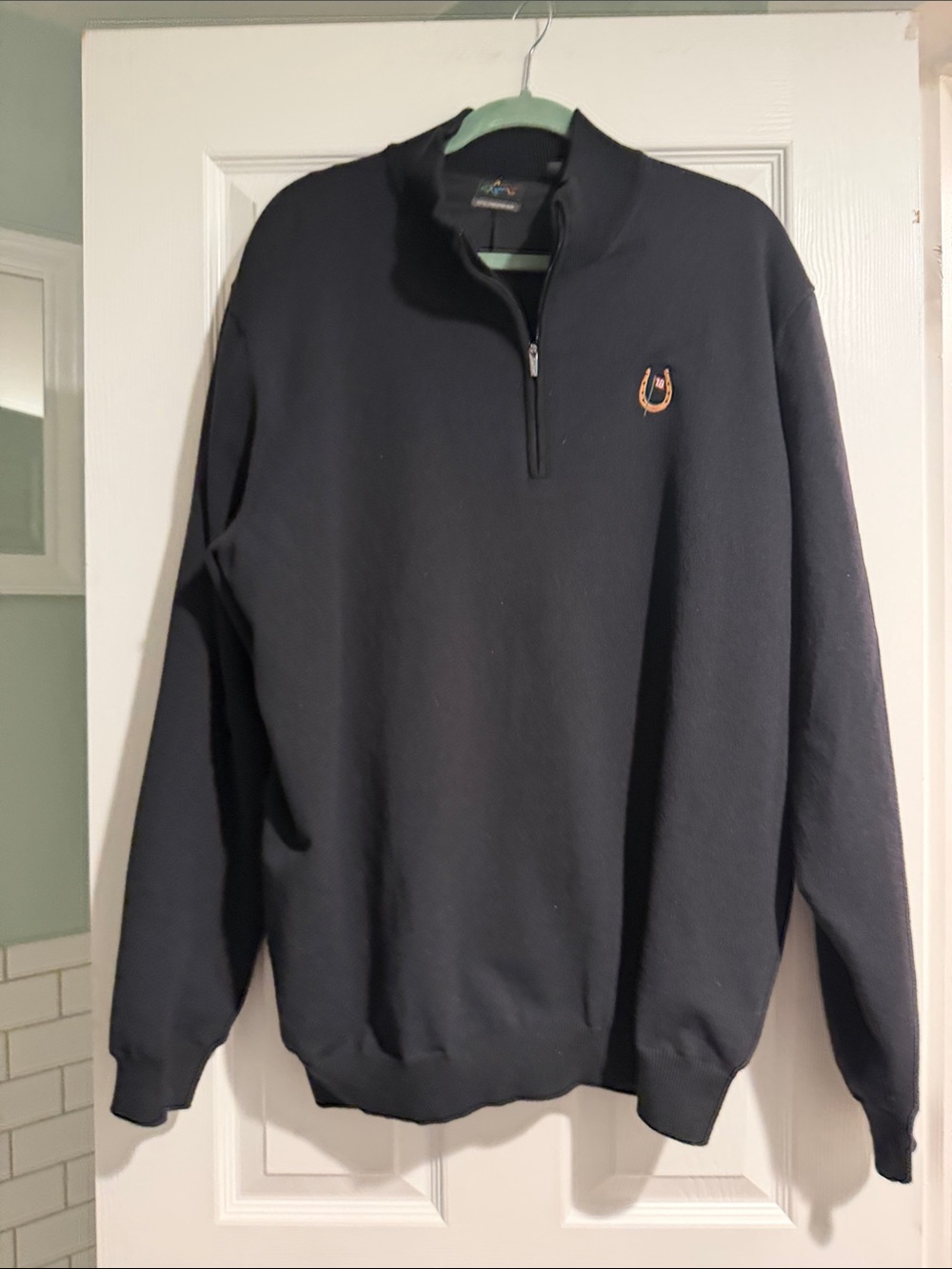 Greg Norman Collection Black Quarter-Zip Sweater with Embroidered Crest
